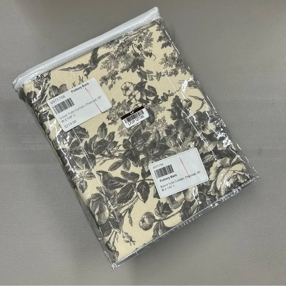 Pottery Barn Sorrel Toile Curtain Light Filtering 50 W x 108 L Charcoal Gray NEW
